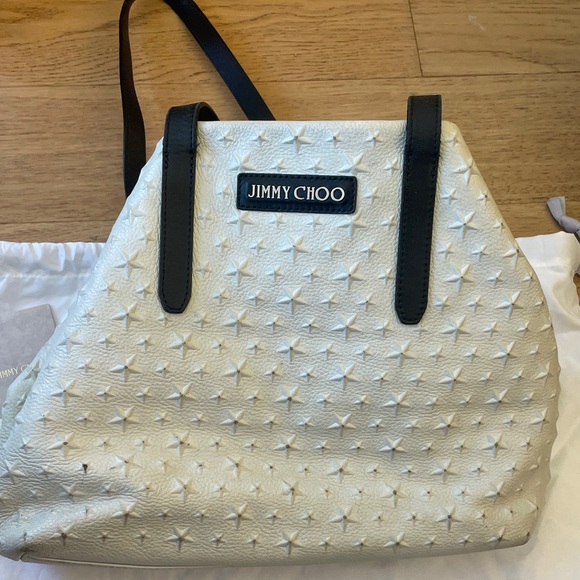 Jimmy Choo Cream Leather Star-Embossed Tote with Black Handles - Picture 8 of 8